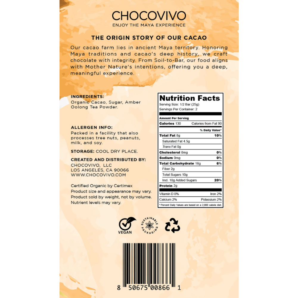 Amber Oolong Tea Dark Chocolate Bar - 60% Cacao