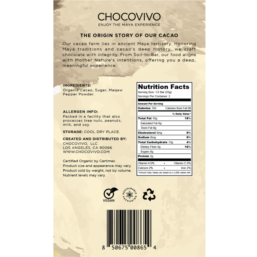 Maqaw Pepper Dark Chocolate Bar - 70% Cacao – ChocoVivo