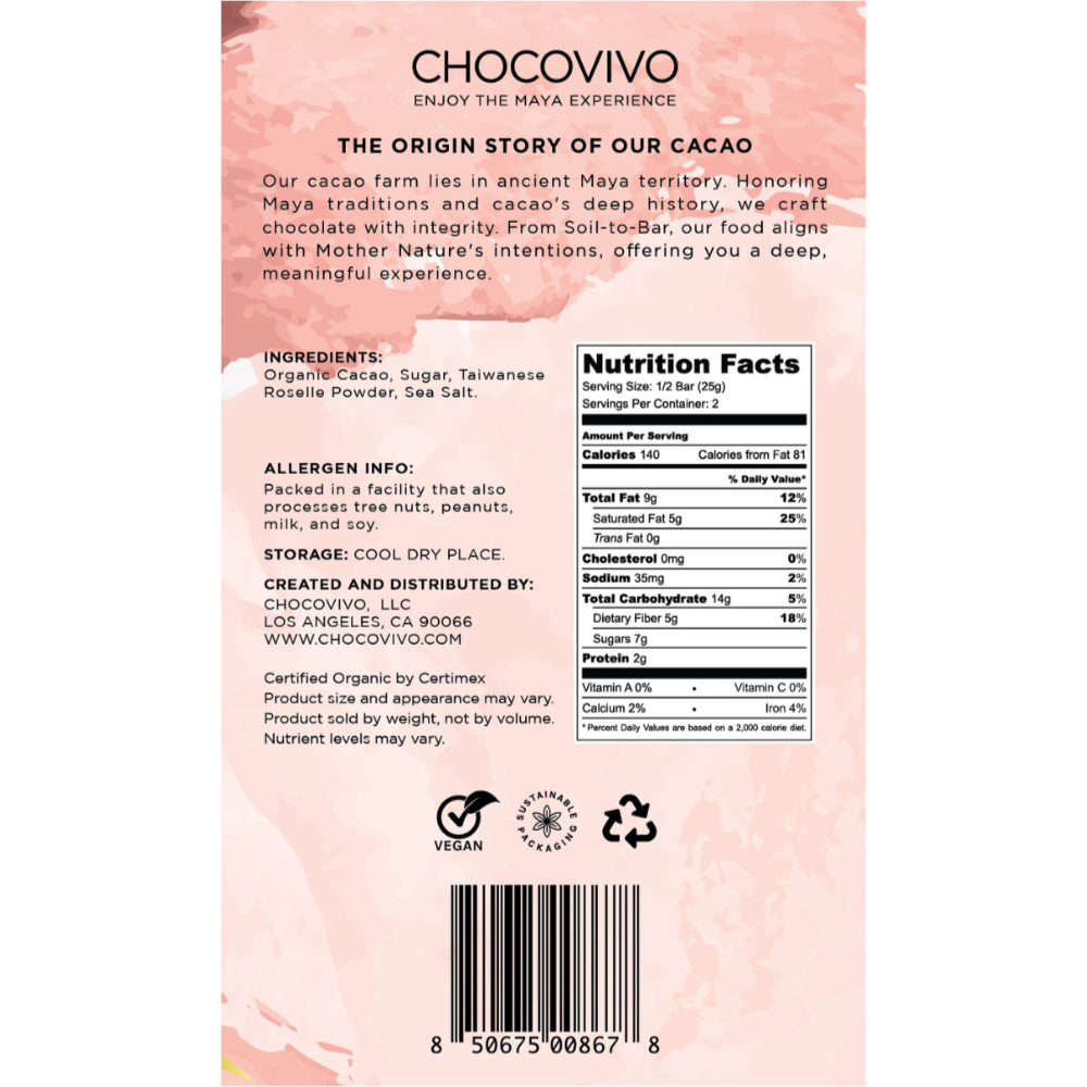 Taiwanese Roselle Dark Chocolate Bar - 70% Cacao