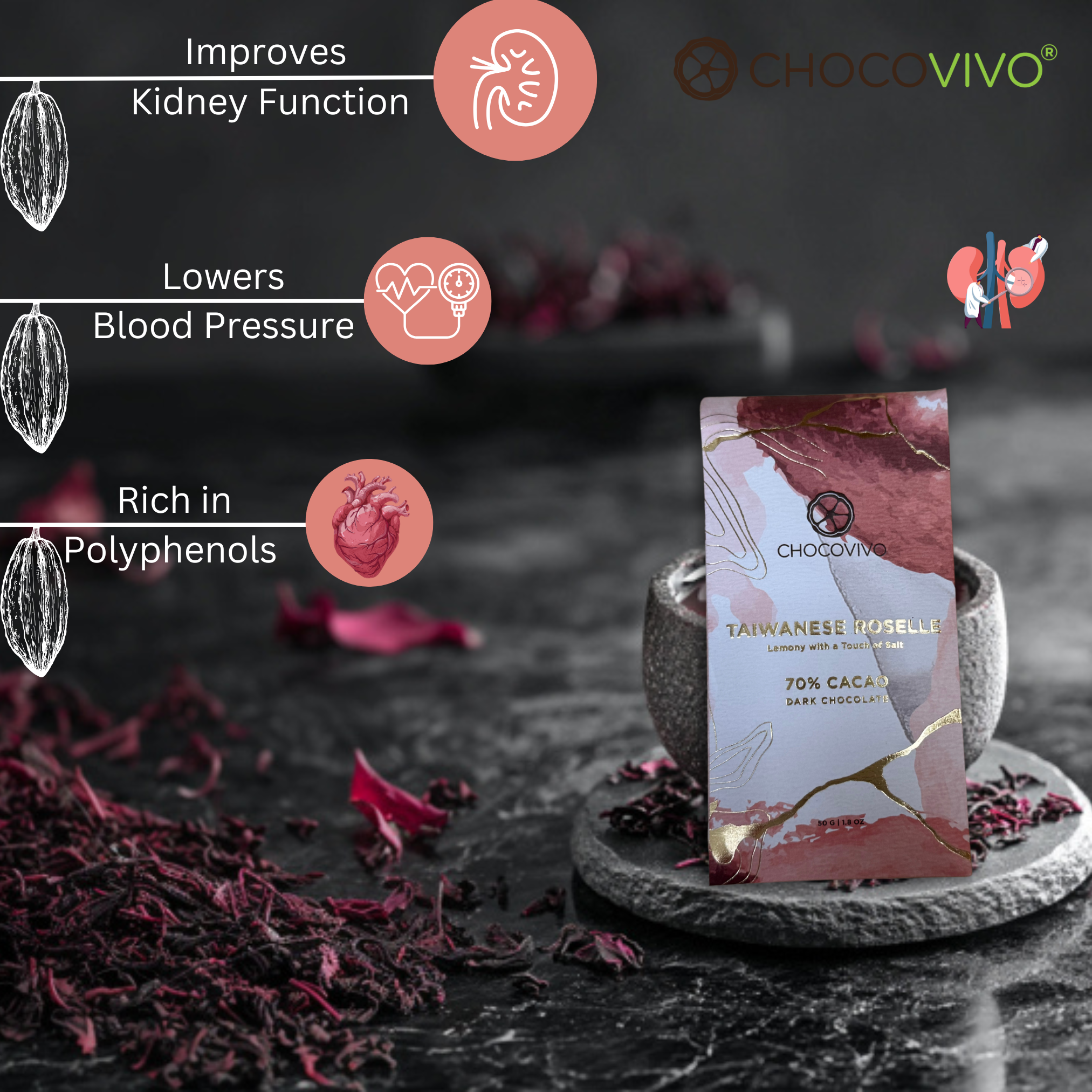 Taiwanese Roselle Dark Chocolate Bar - 70% Cacao
