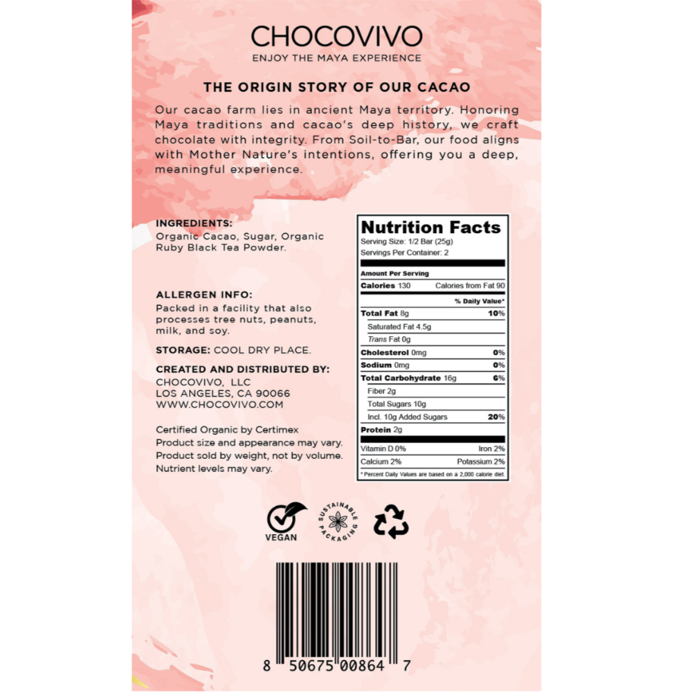 Red Ruby Rose Tea Dark Chocolate Bar - 60% Cacao