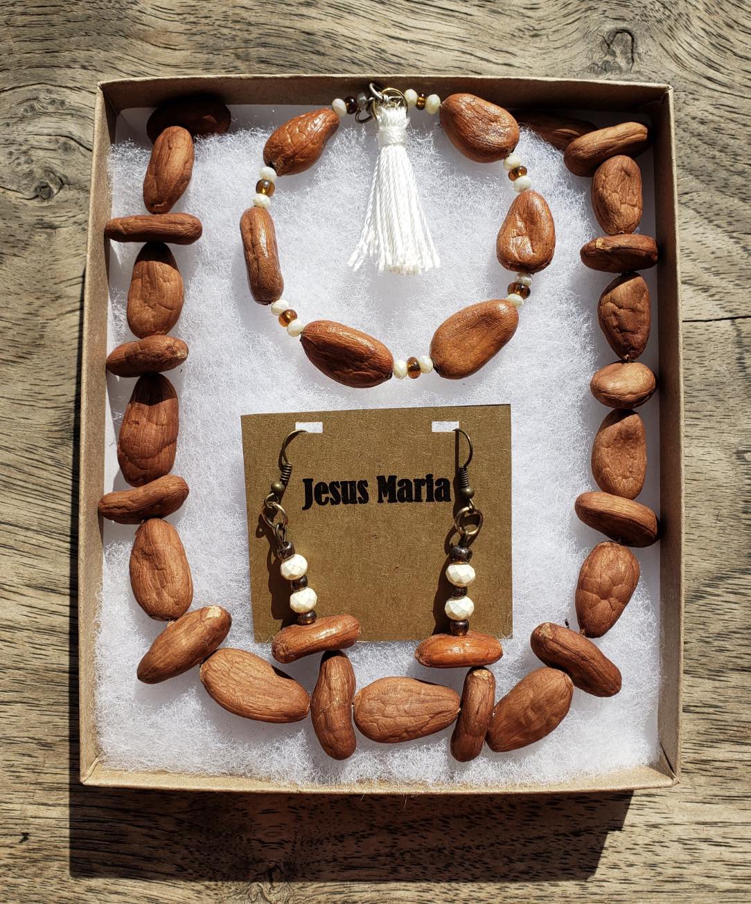Cacao Bean Bracelet, Necklace, and Earrings