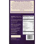 75% Rubio Cacao Bar - Back panel: Story, Ingredients, Nutrition Facts