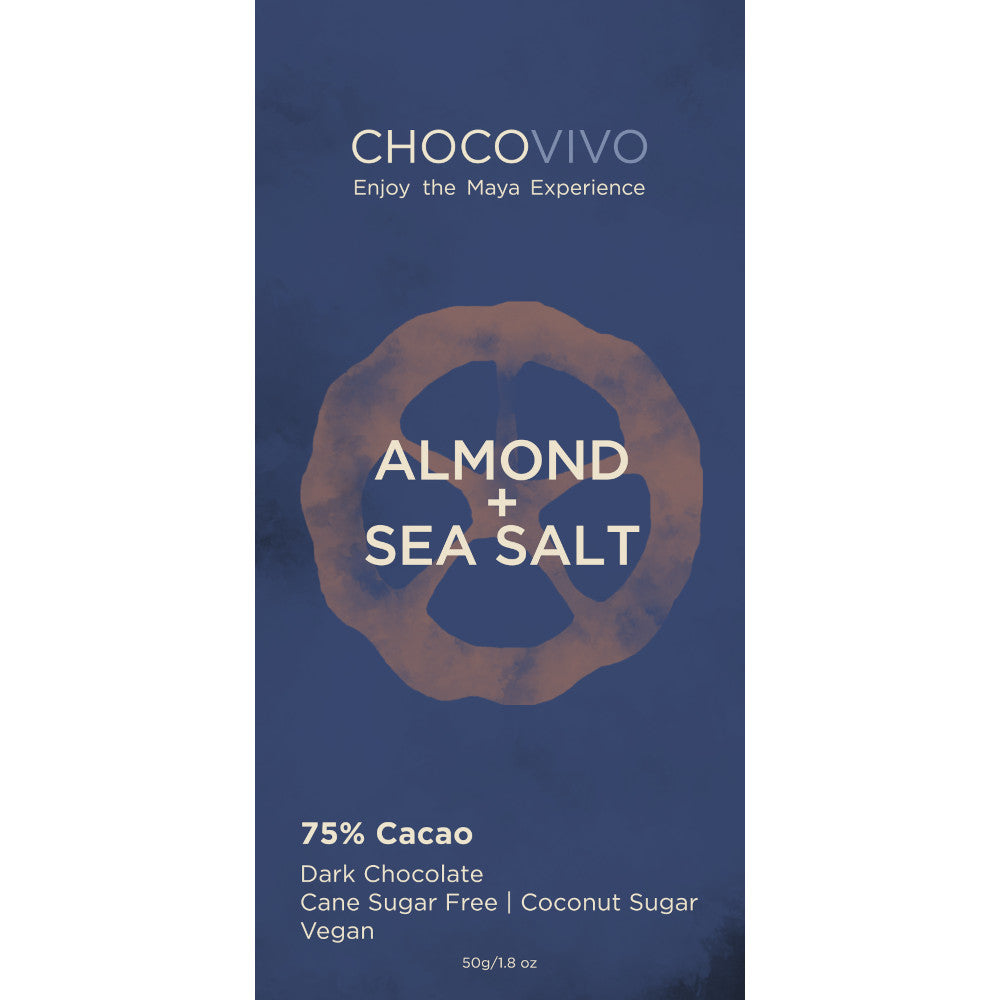 Almond and Sea Salt Dark Chocolate Bar 75% Cacao