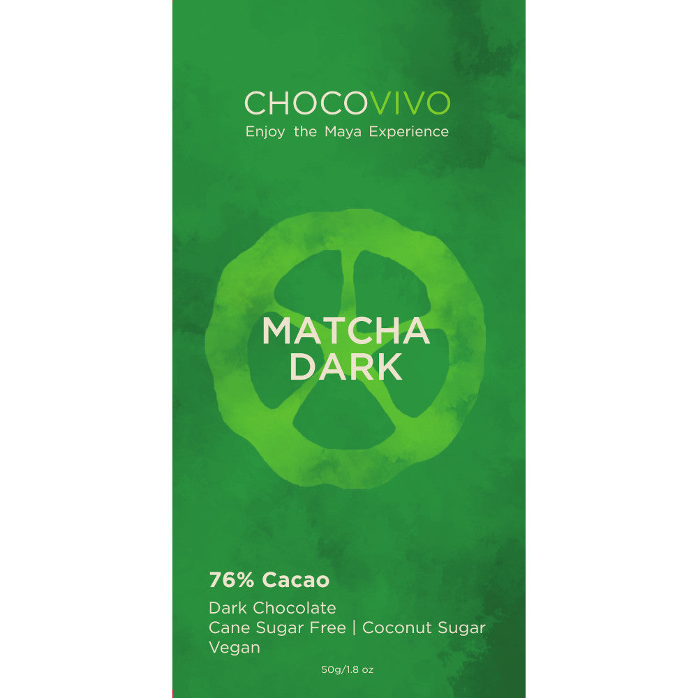 Matcha Dark Chocolate Bar - 76% Cacao with Coconut Sugar