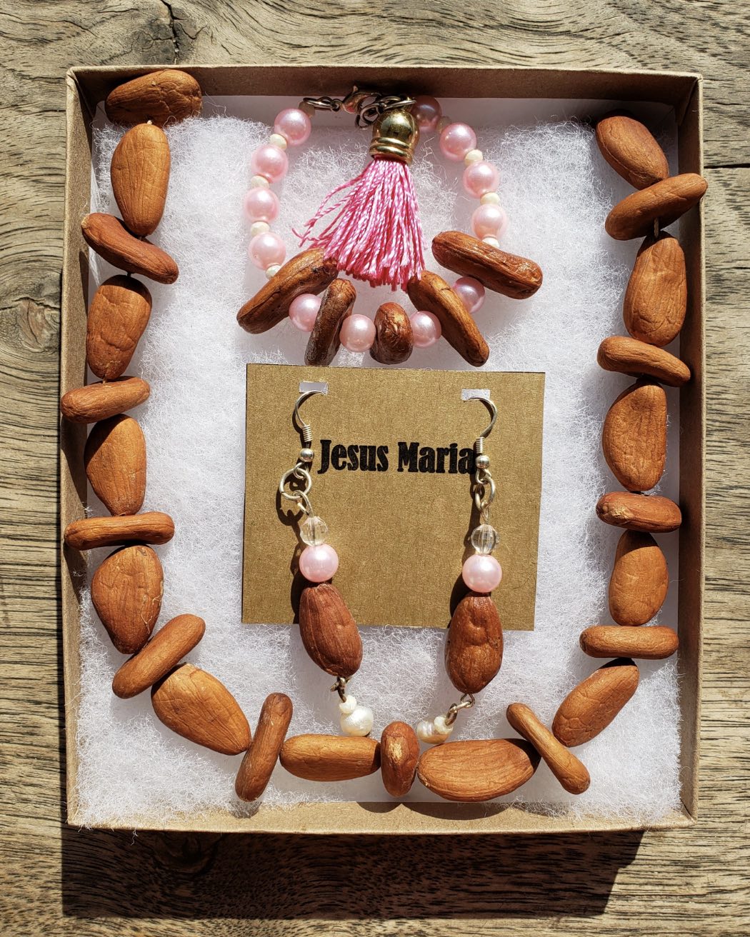 Cacao Bean Necklace, Anklet, and Earrings