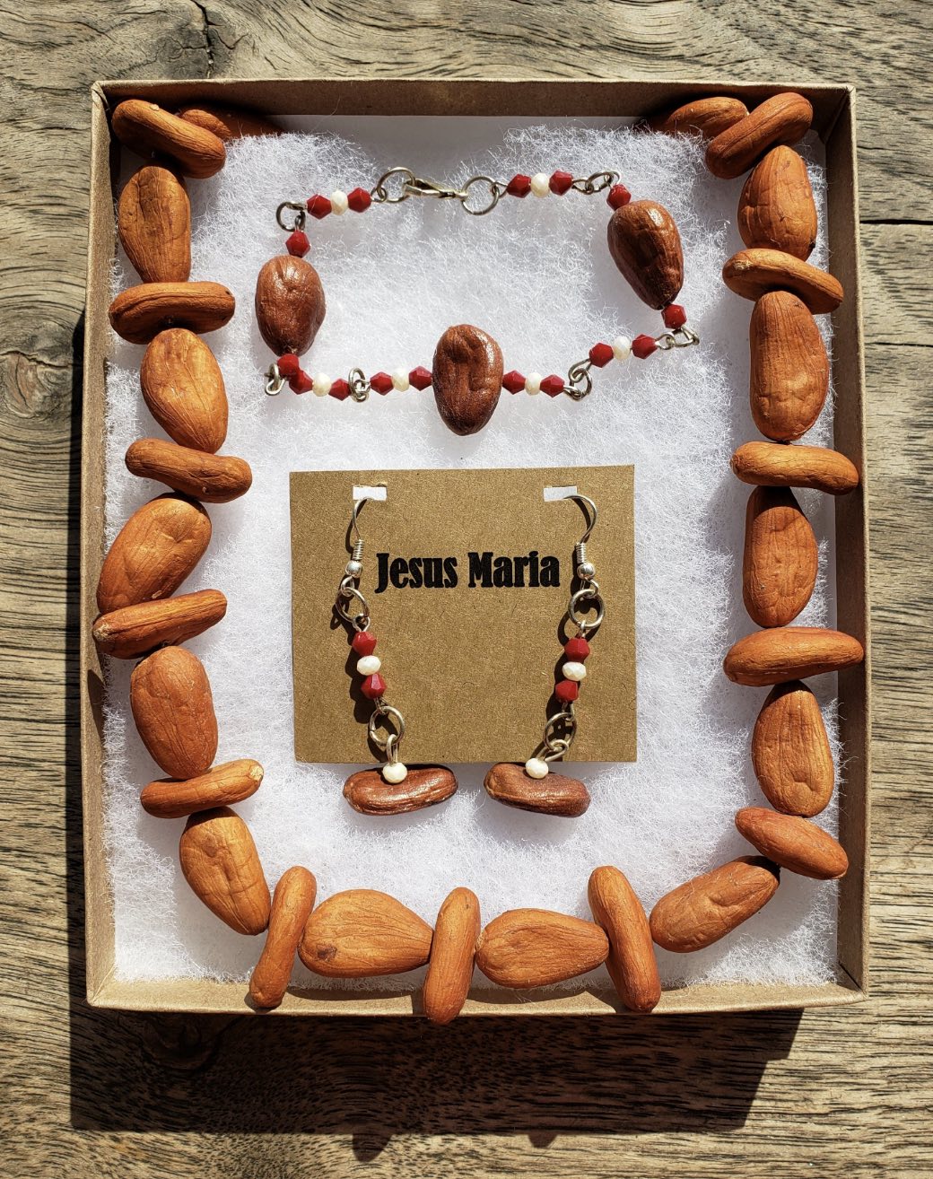 Cacao Bean Bracelet, Earrings, and Necklace 